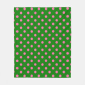 Pink On Green Polka Dots Pattern Design フリースブランケット (正面)
