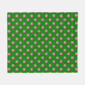 Pink On Green Polka Dots Pattern Design フリースブランケット (正面(横))