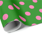 Pink On Green Polka Dots Pattern Design ラッピングペーパー (ロールコーナー)