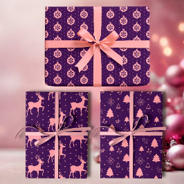 Pink on Purple Modern Holiday ラッピングペーパーシート