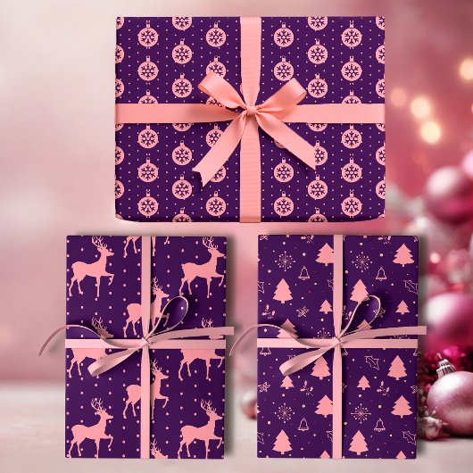 Pink on Purple Modern Holiday ラッピングペーパーシート