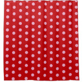 Pink on Red Polka Dots  シャワーカーテン (正面)