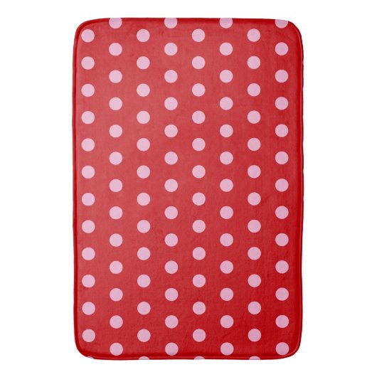 Pink on Red Polka Dots  バスマット (正面縦)