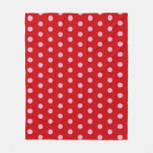 Pink on Red Polka Dots  フリースブランケット (正面)