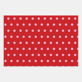 Pink on Red Polka Dots  ラッピングペーパーシート