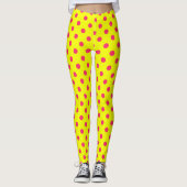 Pink On Yellow Polka Dots Pattern Design レギンス (正面)