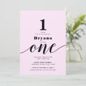 Pink ONE 1ST バースデー 写真 色変更可能 ミニマル 招待状 (スタンド正面)