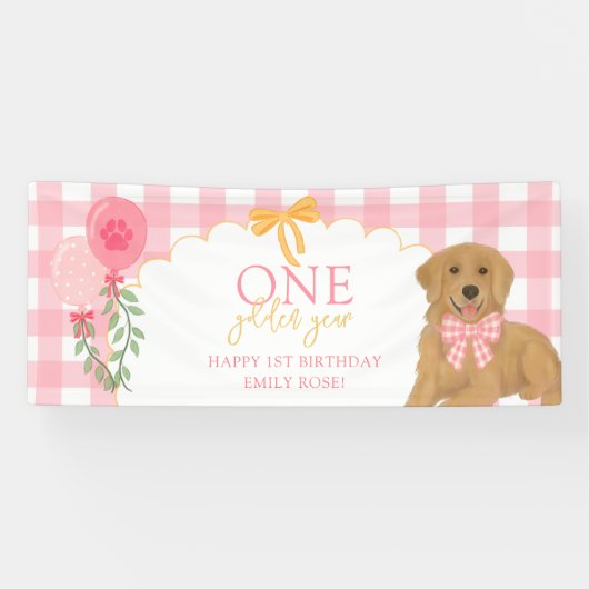 Pink One Golden Year Retriever Puppy 1st Birthday 横断幕 (横)