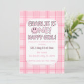 Pink One Happy Girl birthday Invitation 招待状 (スタンド正面)