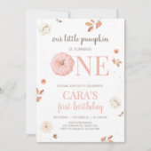 Pink One Little Pumpkin Birthday Party 招待状 (正面)