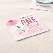 Pink One Silly Goose 1st Birthday スクエアペーパーコースター (アングル)
