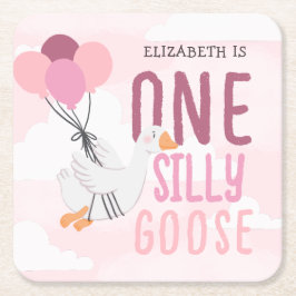 Pink One Silly Goose 1st Birthday スクエアペーパーコースター