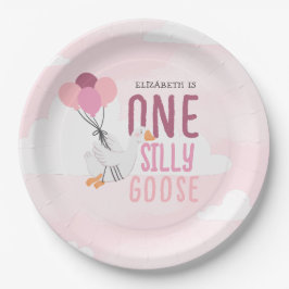 Pink One Silly Goose 1st Birthday ペーパープレート