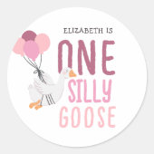 Pink One Silly Goose 1st Birthday ラウンドシール (正面)