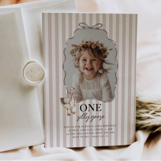 Pink One Silly Goose 1st Birthday Invitation 招待状