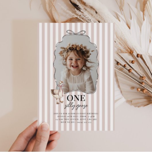 Pink One Silly Goose 1st Birthday Invitation 招待状