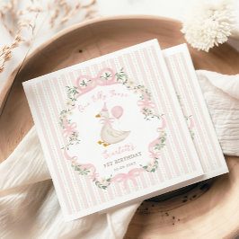 Pink One Silly Goose Coquette Bow 1st Birthday スタンダードカクテルナプキン