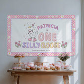 Pink One Silly Goose-Girl First Birthday Backdrop 横断幕