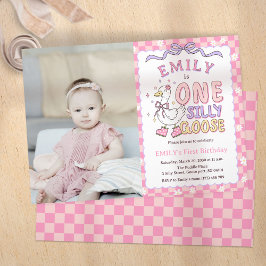 Pink One Silly Goose - Girl First Birthday Photo 招待状