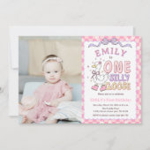 Pink One Silly Goose - Girl First Birthday Photo 招待状 (正面)