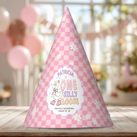 Pink One Silly Goose-Retro Girl First Birthday パーティーハット