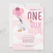 Pink One Silly Goose Whimsical 1st Birthday Party 招待状 (正面)