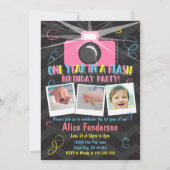 Pink One Year in a Flash First誕生日写真 招待状 (正面)