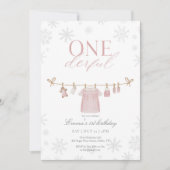 Pink ONEderful Winter First Birthday Invitation サンキューカード (正面)