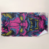 Pink Oni Demon Mask – Japanese Graffiti Art ビーチタオル (正面)