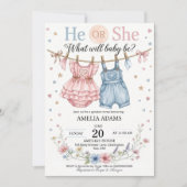 Pink or Blue Baby Clothes Gender Reveal Invitation 招待状 (正面)