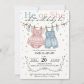 Pink or Blue Baby Clothes Gender Reveal Invitation 招待状 (正面)