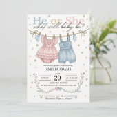 Pink or Blue Baby Clothes Gender Reveal Invitation 招待状 (スタンド正面)