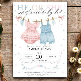 Pink or Blue Baby Clothes Gender Reveal Invitation 招待状