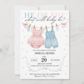 Pink or Blue Baby Clothes Gender Reveal Invitation 招待状 (正面)