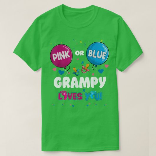 Pink or Blue Balloon Grampy Loves You Gender Revea Tシャツ (デザイン正面)
