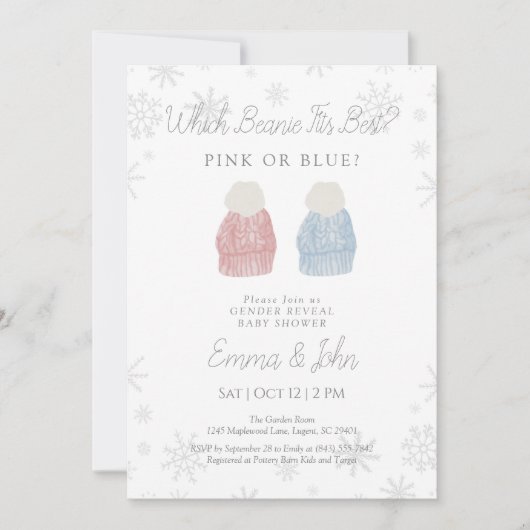Pink or Blue Beanie Gender Reveal Invitation 招待状 (正面)