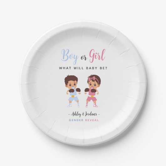 Pink or Blue Boxing Babies Gender Reveal Plates ペーパープレート (正面)