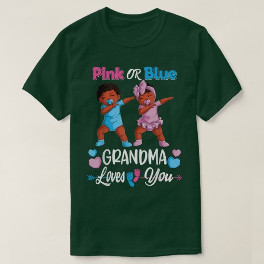 Pink Or Blue Grandma Loves You Black Baby Gender R Tシャツ (デザイン正面)