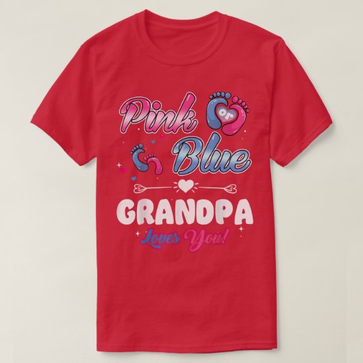 Pink or Blue Heart Grandpa Loves You Shower Gender Tシャツ (デザイン正面)