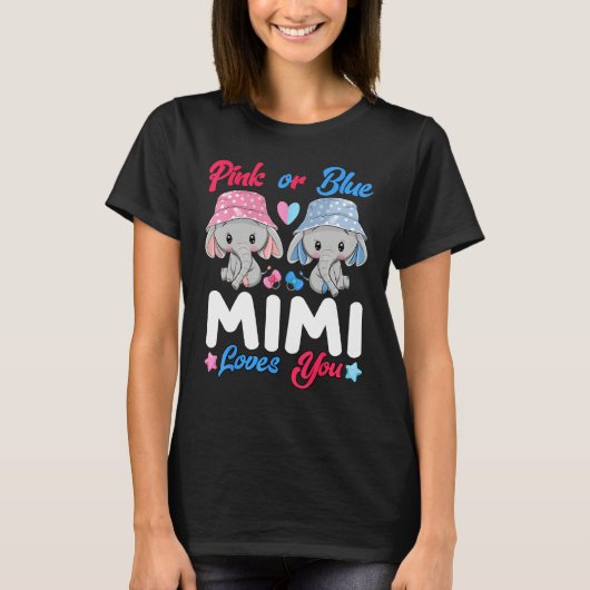 Pink Or Blue Mimi Loves You Elephants Baby Gender Tシャツ (正面)