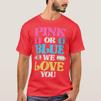 Pink Or Blue We Love Youベビー発表ジェンダー Tシャツ
