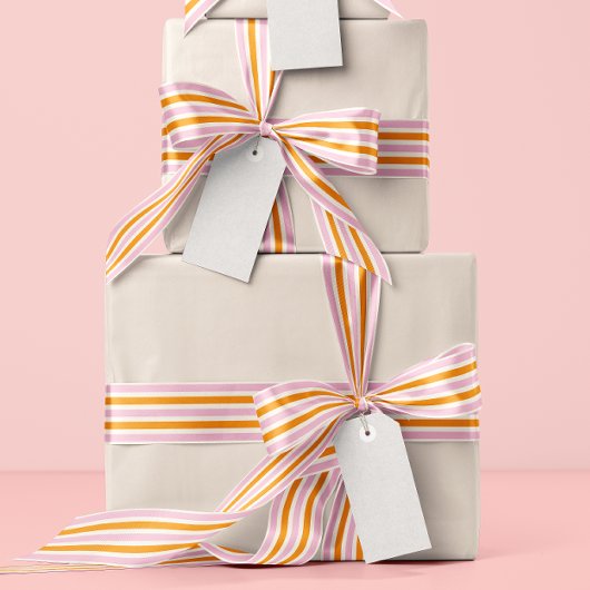 Pink Orange and Cream Narrow Stripes サテンリボン