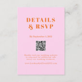 Pink Orange Bold Font QR Code Wedding RSVP  エンクロージャーカード (正面)