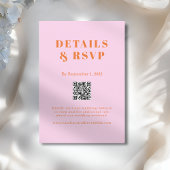 Pink Orange Bold Font QR Code Wedding RSVP  エンクロージャーカード