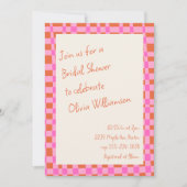 Pink Orange Checkerboard Bridal Shower Whimsical 招待状 (正面)