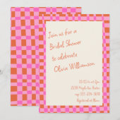 Pink Orange Checkerboard Bridal Shower Whimsical 招待状 (正面/裏面)