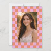Pink Orange Checkerboard Retro Photo Our Grad 2026 案内状 (裏面)