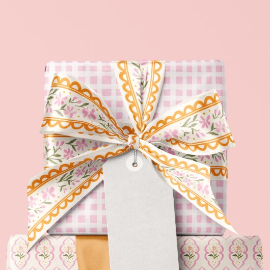 Pink Orange Dainty Cottage Scallop Stripe サテンリボン