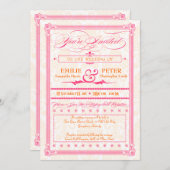 Pink & Orange Damaskポスター結婚&RSVP招待状 招待状 (正面/裏面)