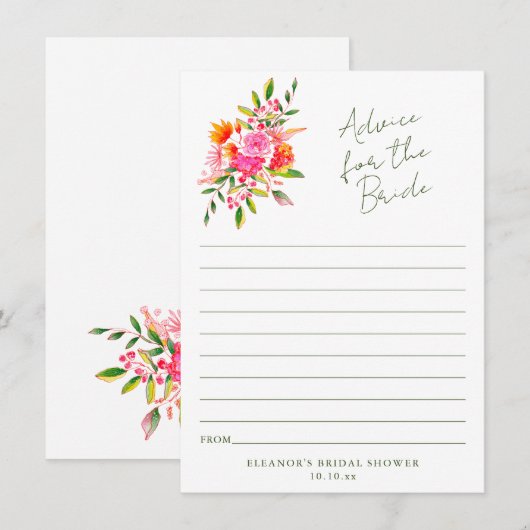 Pink Orange Floral Advice for the Bride Card (正面/裏面)